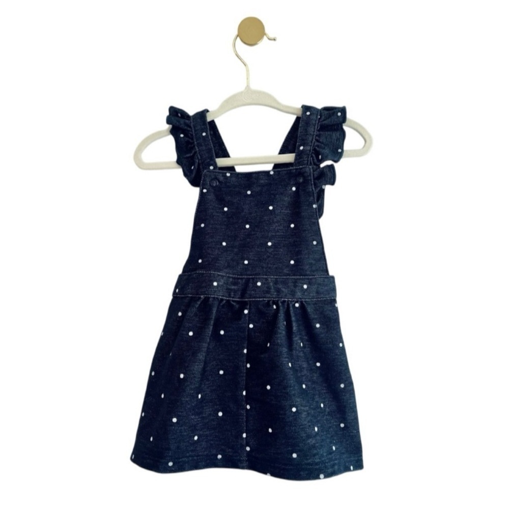CARTER’S Dark Blue Polka Dot Flutter Sleeve Skirtall Dress BABY 6 MTHS Like New